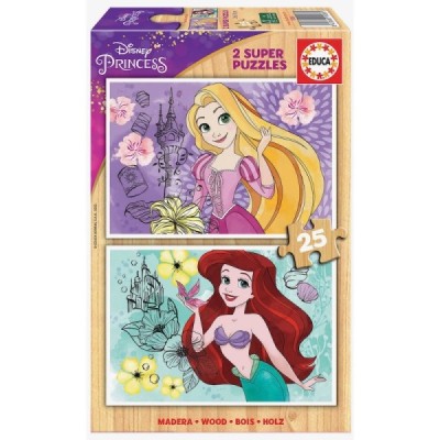 Puzzle 2x25 DISNEY PRINCESS (RAPUN.+ARIEL) -Madera