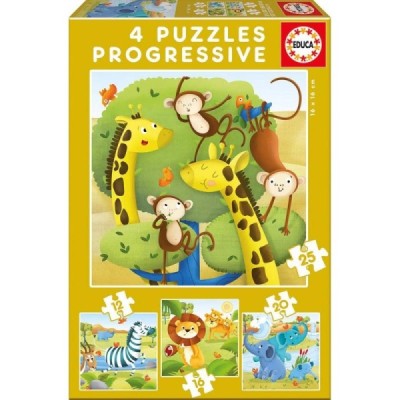 PUZZLES PROGRESIVOS, 12-16-20-25 ANIMALES SALVAJES
