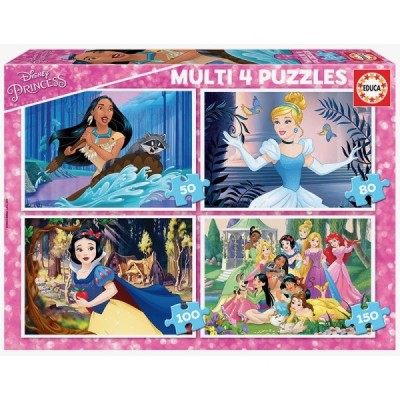 Puzzle MULTI 4 PUZZLES DISNEY PRINCESS 50-80-100-1