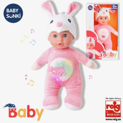Muñeco Baby Sunki 30 cm. Luz y Sonido. Conejo. Reig