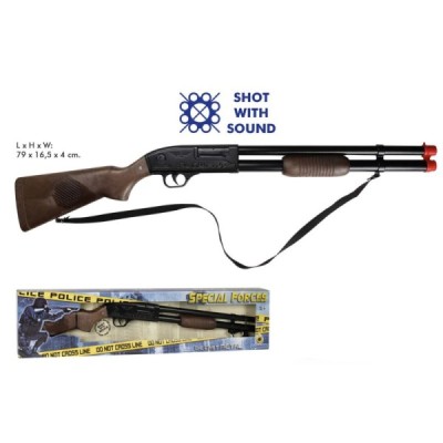 Rifle policía metal con sonido mecánico.