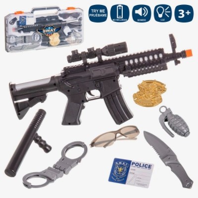 MALETÍN METRALLETA POLICIA LUZ Y SON.ACC 25 CM