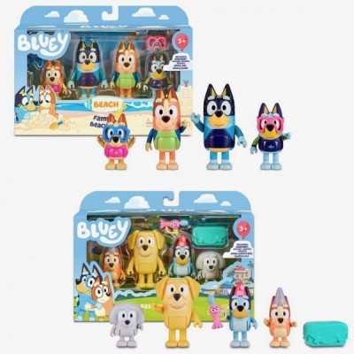 P-Bluey -Pack 4 Figuras Playa/Cumpleaños/Familia