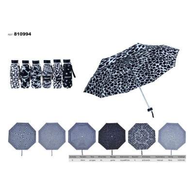 Paraguas corto, 8 v.aluminio y fibra, 53cm ,manual