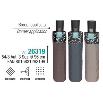 Paraguas MUJER 54/8 aut. 3 sec. Liso borde flores