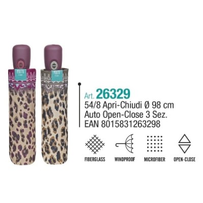 Paraguas mujer 54/8 a/c 3 sec. Print leopardo