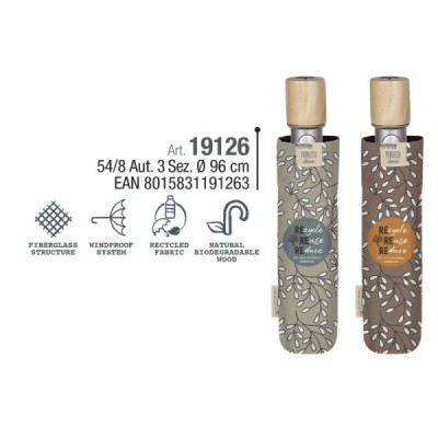 Paraguas mujer 54/8 autom.hojas.Material Reciclado