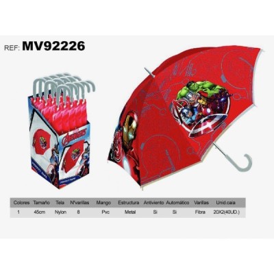 Paraguas largo Marvel 8 varillas, 45cm, automatico