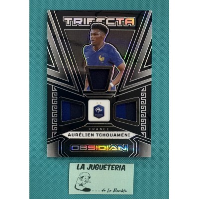 Aurelien Tchouameni " Card tarjeta Triple Parche Trozo camiseta numerado 067/199 " Francia Panini Obsidian Trifecta 2023-2024
