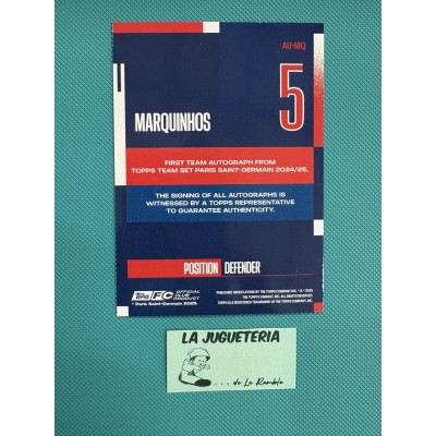 Marquinhos " Card tarjeta numerado 13/50 " Paris Saint Germain Topps 2025