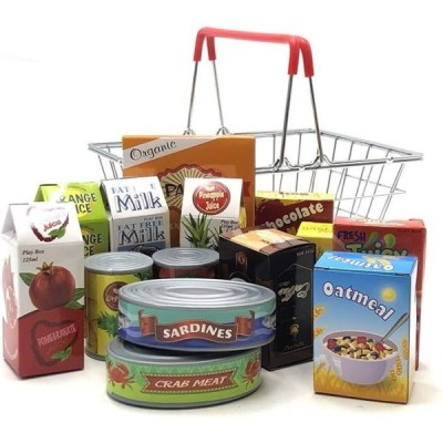 CESTA DE LA COMPRA METÁLICA CON ALIMENTOS 15pzas