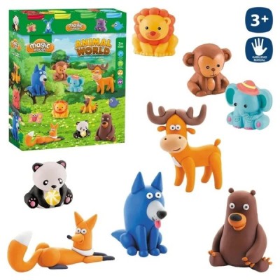 4 BOTES PLASTILINA ANIMALES SELVA