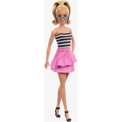 MUÑECA BARBIE FASHIONISTA TOP RAYAS CON FALDA ROSA