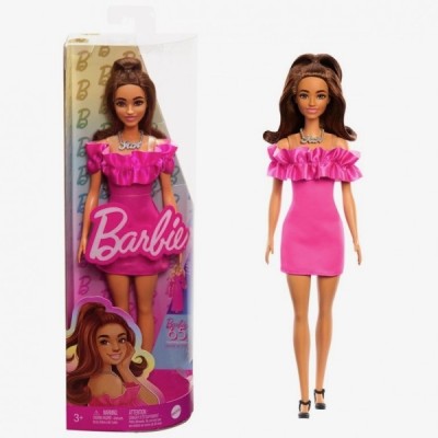 MUÑECA BARBIE FASHIONISTA VESTIDO ROSA VOLANTES