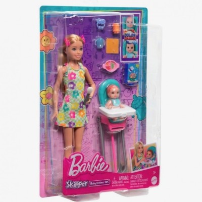 MUÑECA BARBIE SKIPPER NIÑERA CON TRONA Y BEBE