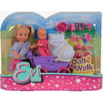 MUÑECA EVI LOVE, EVI CON  BEBÉ EN CARRO DE CAPOTA