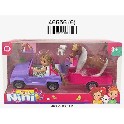 MUÑECA en VEHICULO con REMOLQUE ANIMALES