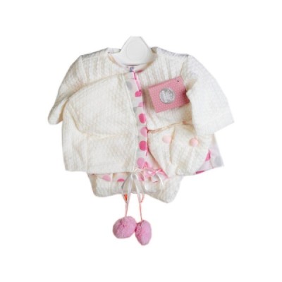 Conjunto Vestido para Muñeca 42 cm Blanco Lunares