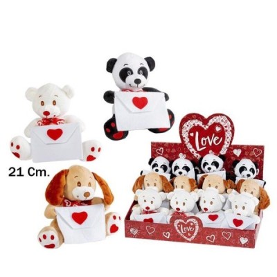 ANIMALES SOBRE CORAZON 21CM. 3 SURTIDOS