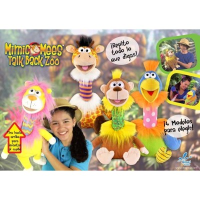 PELUCHES MIMIC MEES, JIRAFA, PAPAGAYO, LEÓN O MONO